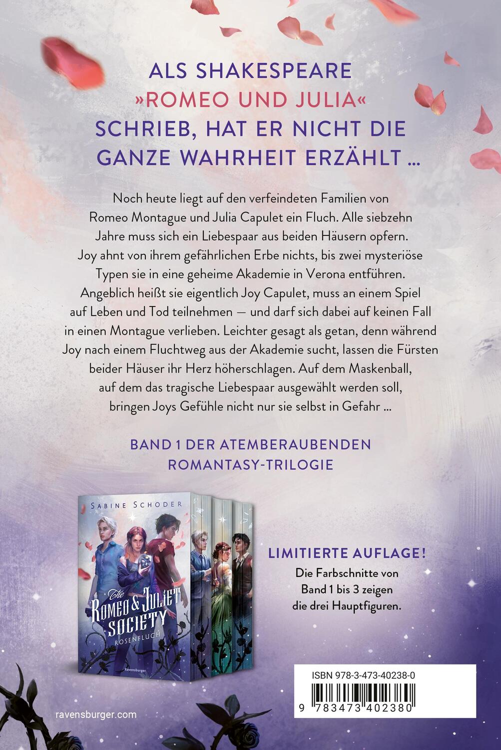 Rückseite: 9783473402380 | The Romeo &amp; Juliet Society, Band 1: Rosenfluch | Sabine Schoder | Buch