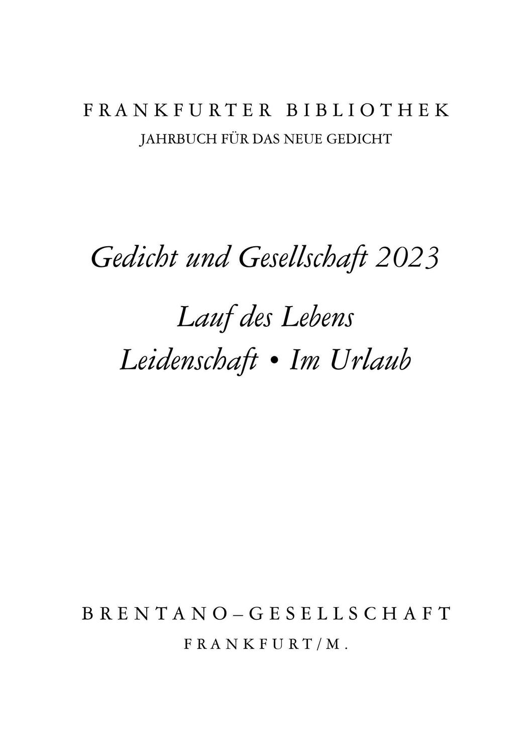 Cover: 9783826701115 | Frankfurter Bibliothek 2023 | Jahrbuch für das neue Gedicht | Buch